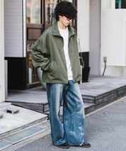 オーバーサイズTRストレッチスタンドカラージャケット ジップアップショートブルゾン 14120