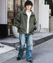 オーバーサイズTRストレッチスタンドカラージャケット ジップアップショートブルゾン 14120