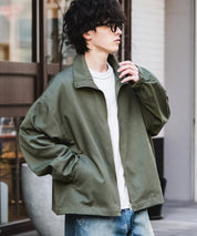 オーバーサイズTRストレッチスタンドカラージャケット ジップアップショートブルゾン 14120