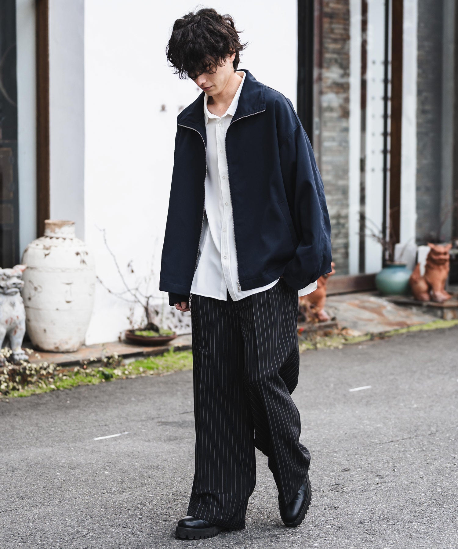 オーバーサイズTRストレッチスタンドカラージャケット ジップアップショートブルゾン 14120