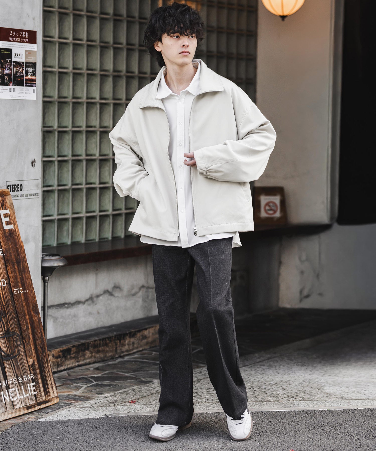 オーバーサイズTRストレッチスタンドカラージャケット ジップアップショートブルゾン 14120