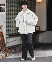 オーバーサイズTRストレッチスタンドカラージャケット ジップアップショートブルゾン 14120