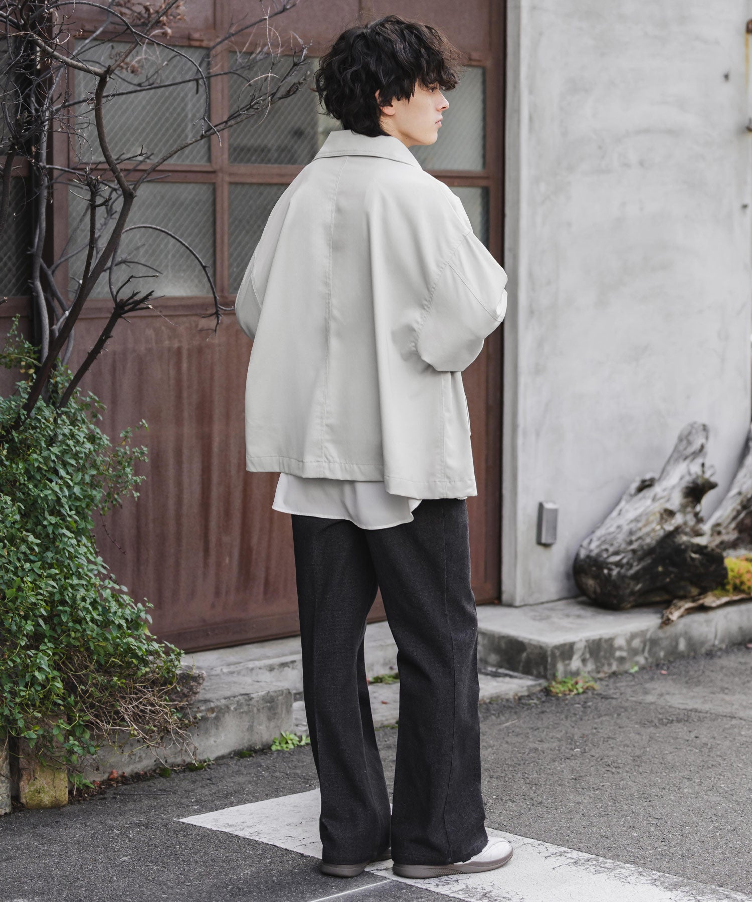 オーバーサイズTRストレッチスタンドカラージャケット ジップアップショートブルゾン 14120