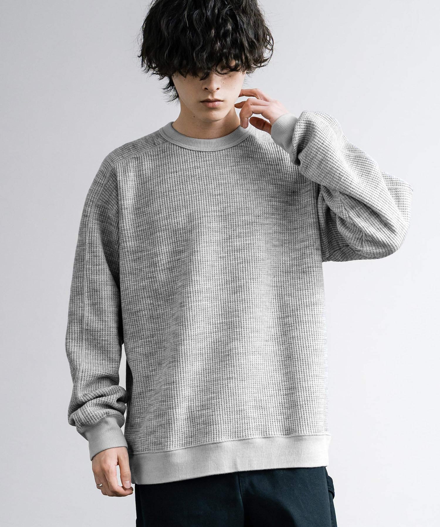 新色追加 Upscape Audience アップスケープオーディエンス 日本製 国産 ウールビックワッフルクルーネックニットソー AUD6570 14125