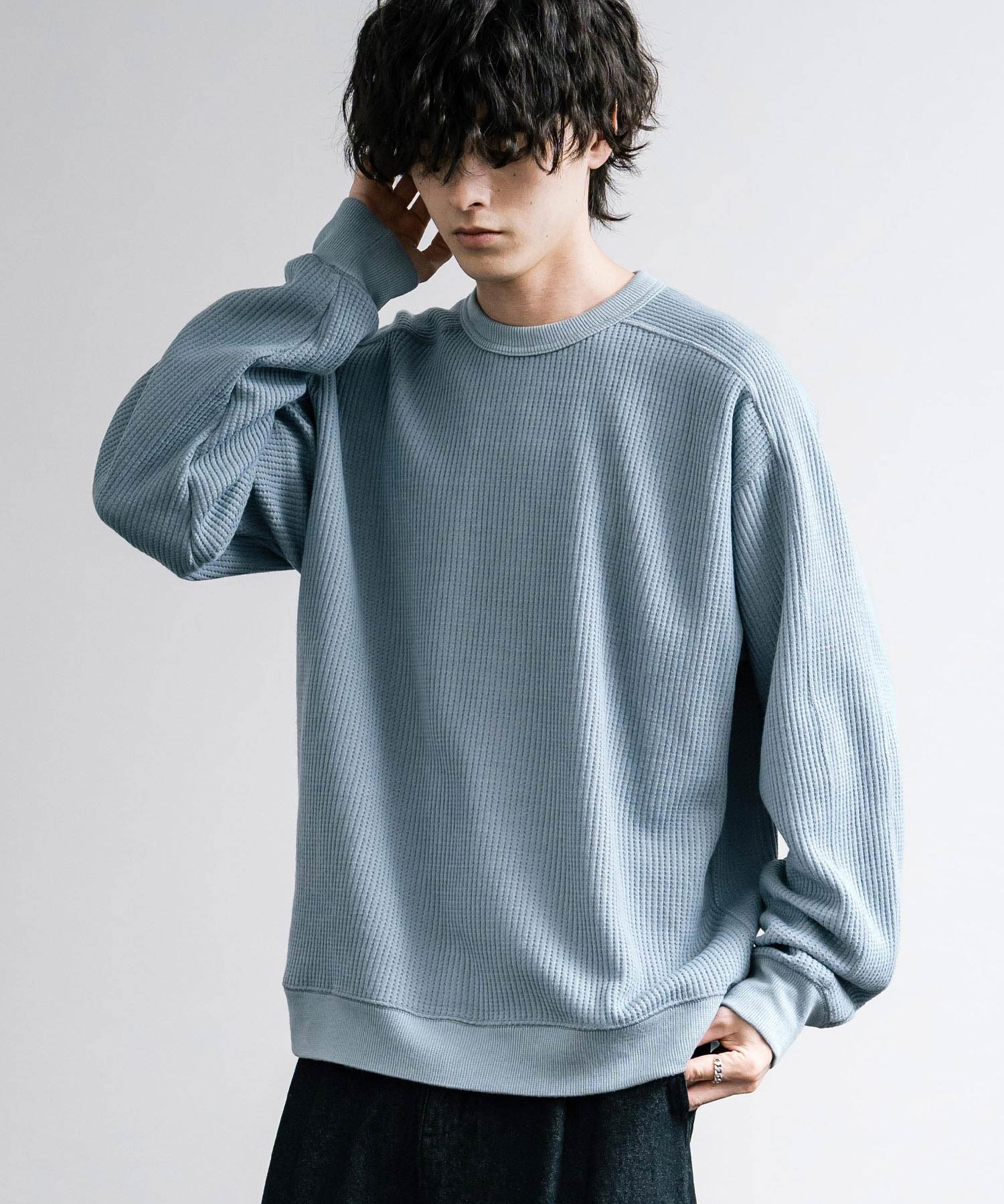 新色追加 Upscape Audience アップスケープオーディエンス 日本製 国産 ウールビックワッフルクルーネックニットソー AUD6570 14125