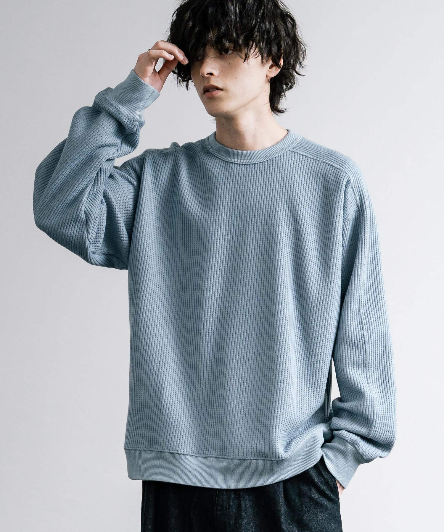 新色追加 Upscape Audience アップスケープオーディエンス 日本製 国産 ウールビックワッフルクルーネックニットソー AUD6570 14125