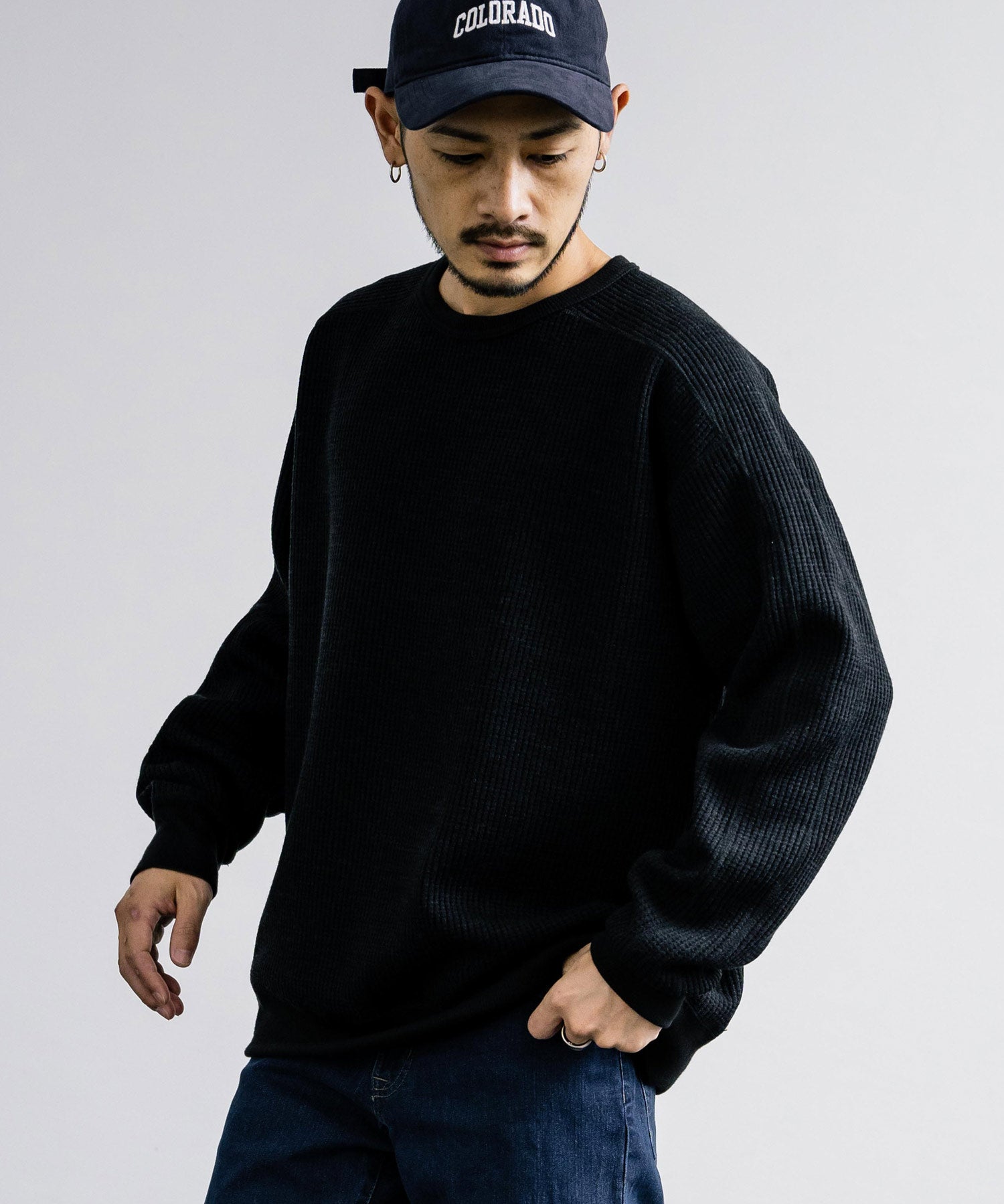 新色追加 Upscape Audience アップスケープオーディエンス 日本製 国産 ウールビックワッフルクルーネックニットソー AUD6570 14125