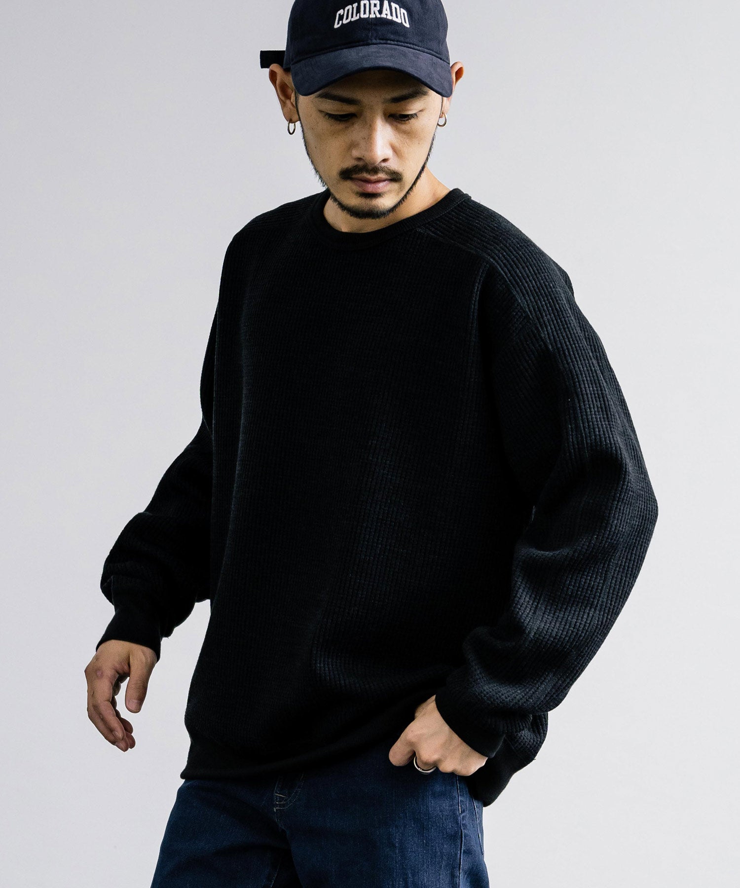 新色追加 Upscape Audience アップスケープオーディエンス 日本製 国産 ウールビックワッフルクルーネックニットソー AUD6570 14125