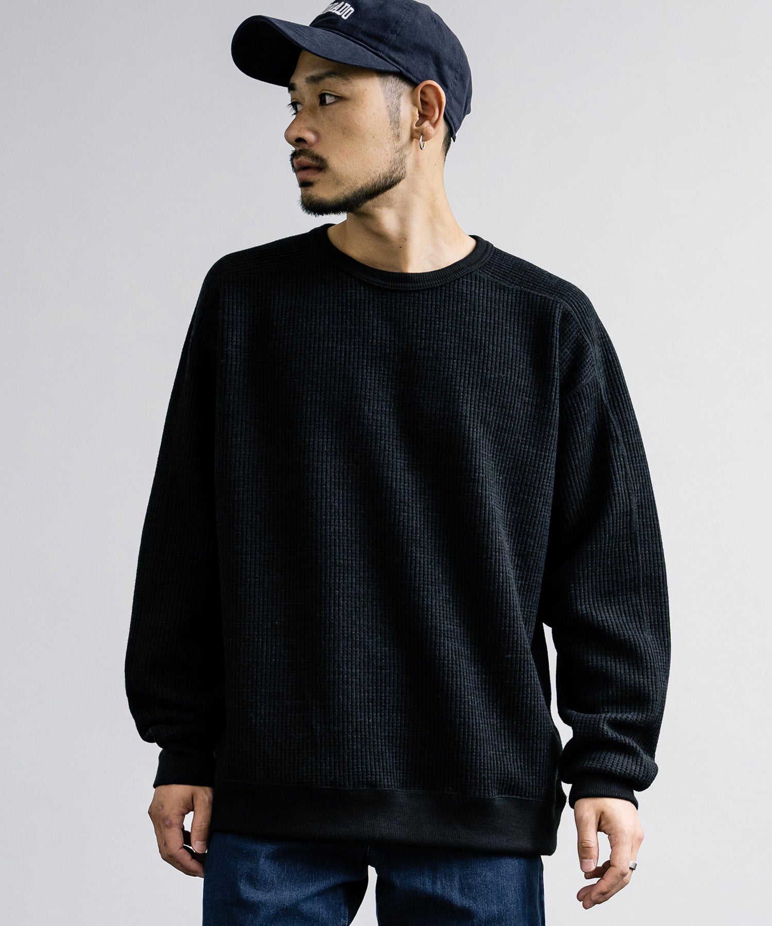 新色追加 Upscape Audience アップスケープオーディエンス 日本製 国産 ウールビックワッフルクルーネックニットソー AUD6570 14125