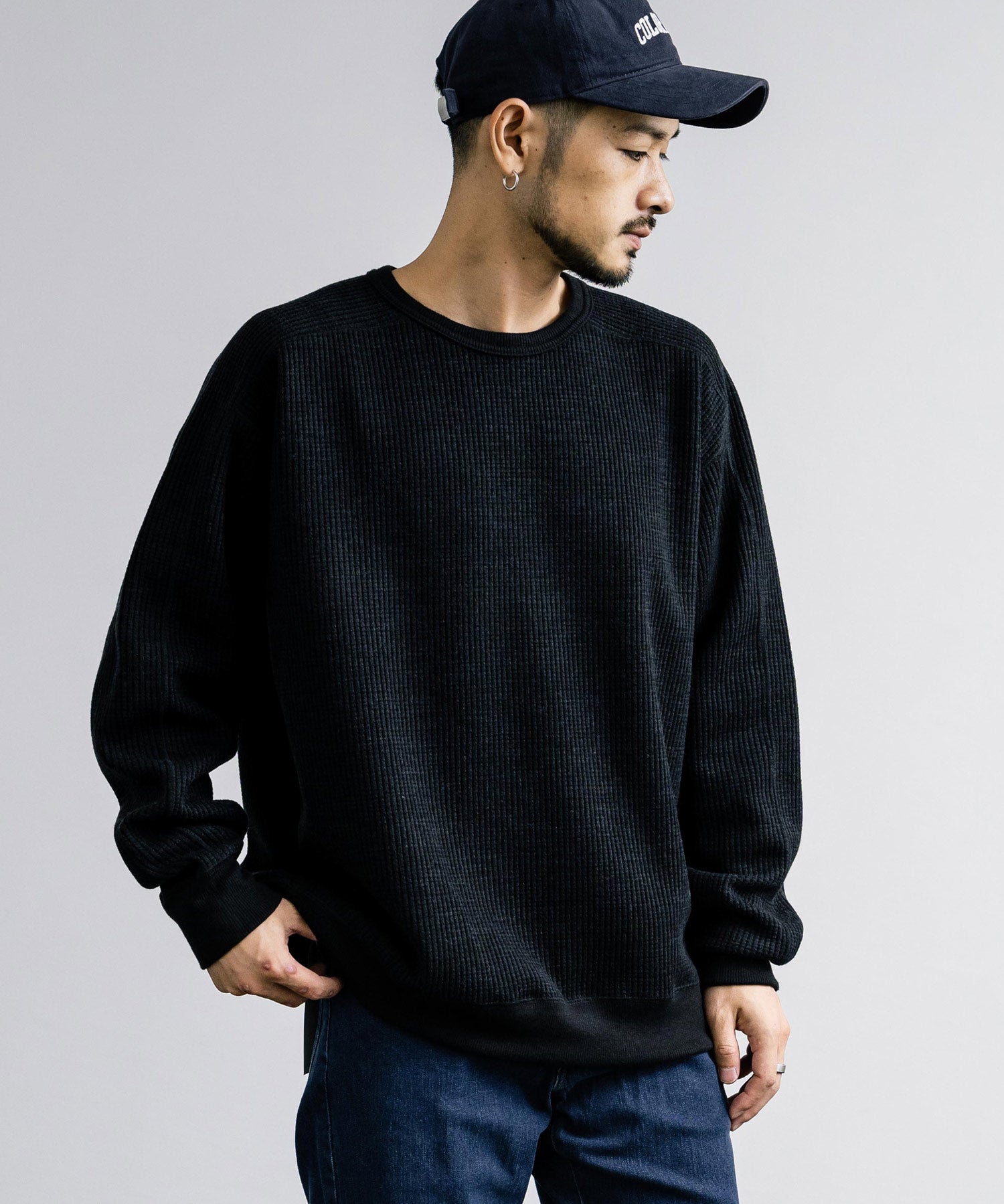 新色追加 Upscape Audience アップスケープオーディエンス 日本製 国産 ウールビックワッフルクルーネックニットソー AUD6570 14125