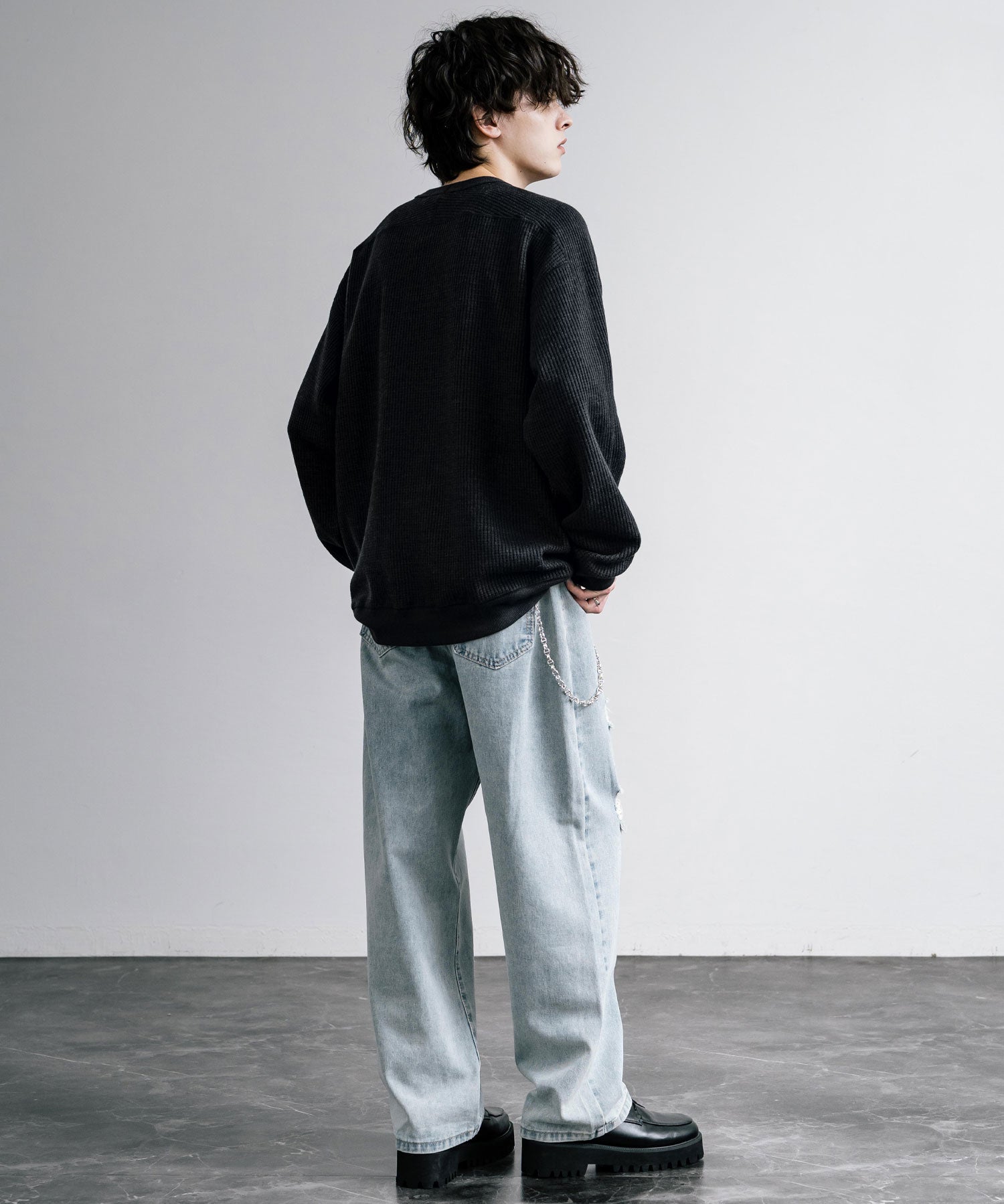 新色追加 Upscape Audience アップスケープオーディエンス 日本製 国産 ウールビックワッフルクルーネックニットソー AUD6570 14125