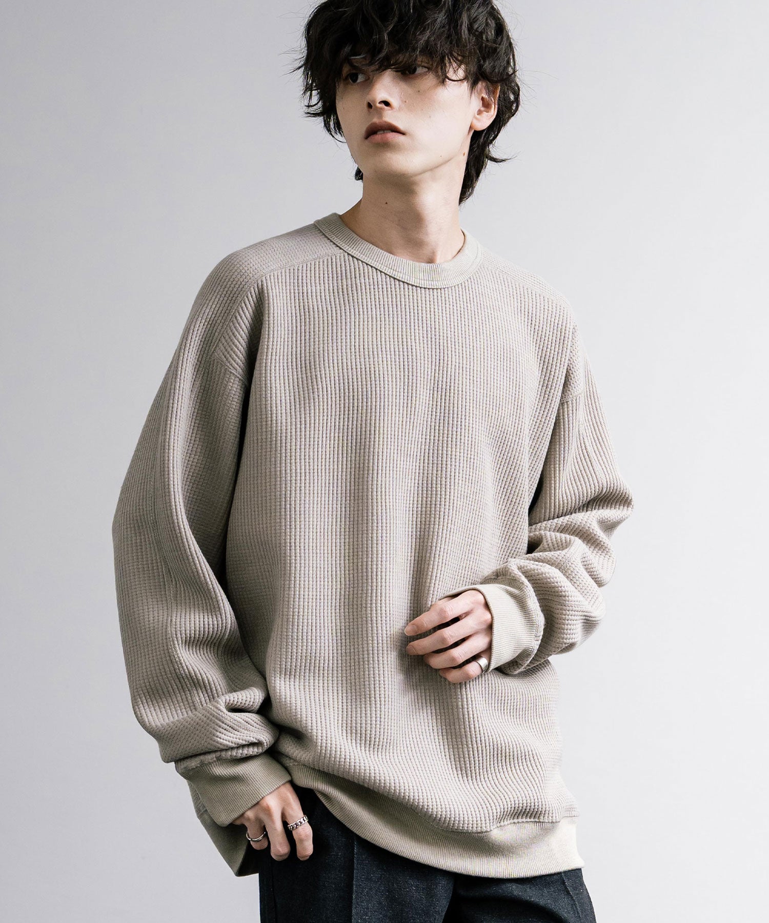 新色追加 Upscape Audience アップスケープオーディエンス 日本製 国産 ウールビックワッフルクルーネックニットソー AUD6570 14125