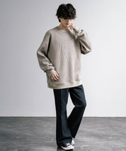 新色追加 Upscape Audience アップスケープオーディエンス 日本製 国産 ウールビックワッフルクルーネックニットソー AUD6570 14125