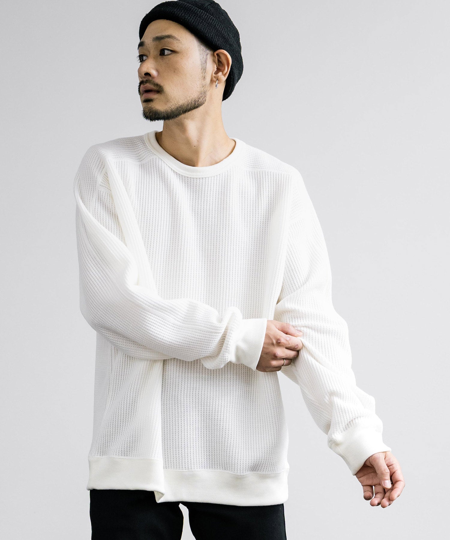 新色追加 Upscape Audience アップスケープオーディエンス 日本製 国産 ウールビックワッフルクルーネックニットソー AUD6570 14125