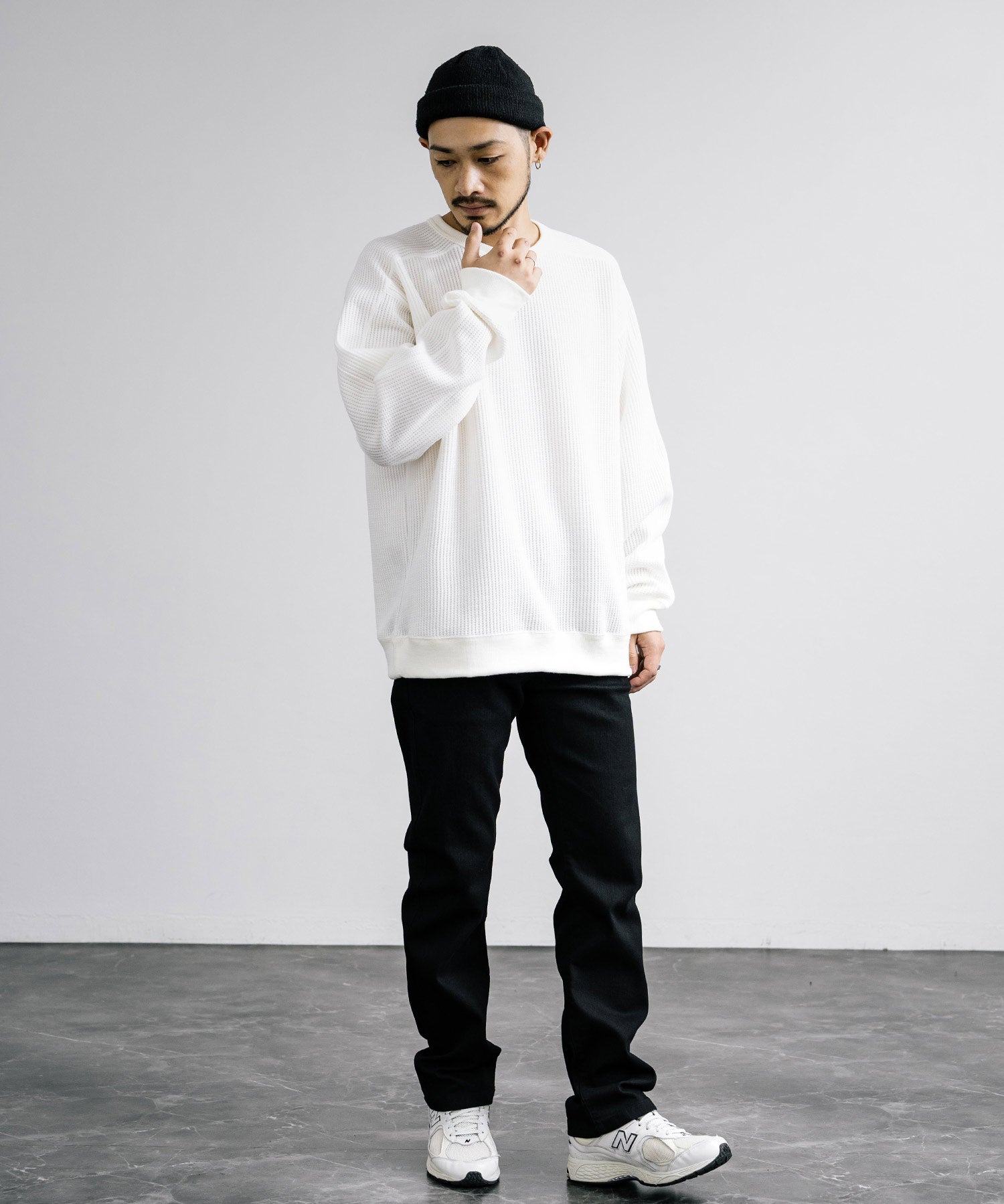 新色追加 Upscape Audience アップスケープオーディエンス 日本製 国産 ウールビックワッフルクルーネックニットソー AUD6570 14125