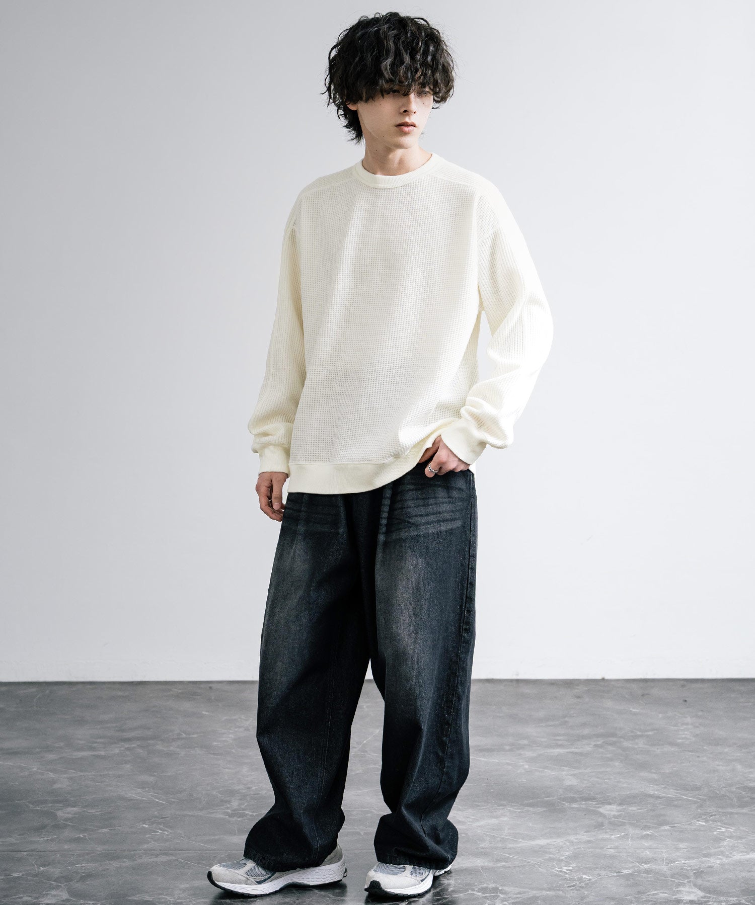 新色追加 Upscape Audience アップスケープオーディエンス 日本製 国産 ウールビックワッフルクルーネックニットソー AUD6570 14125