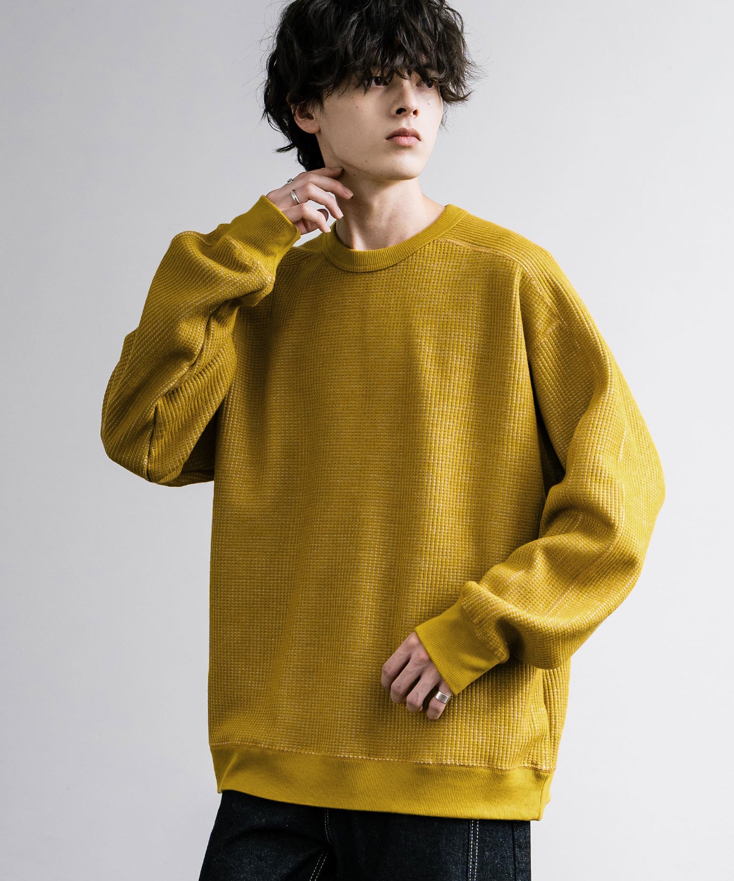 新色追加 Upscape Audience アップスケープオーディエンス 日本製 国産 ウールビックワッフルクルーネックニットソー AUD6570 14125