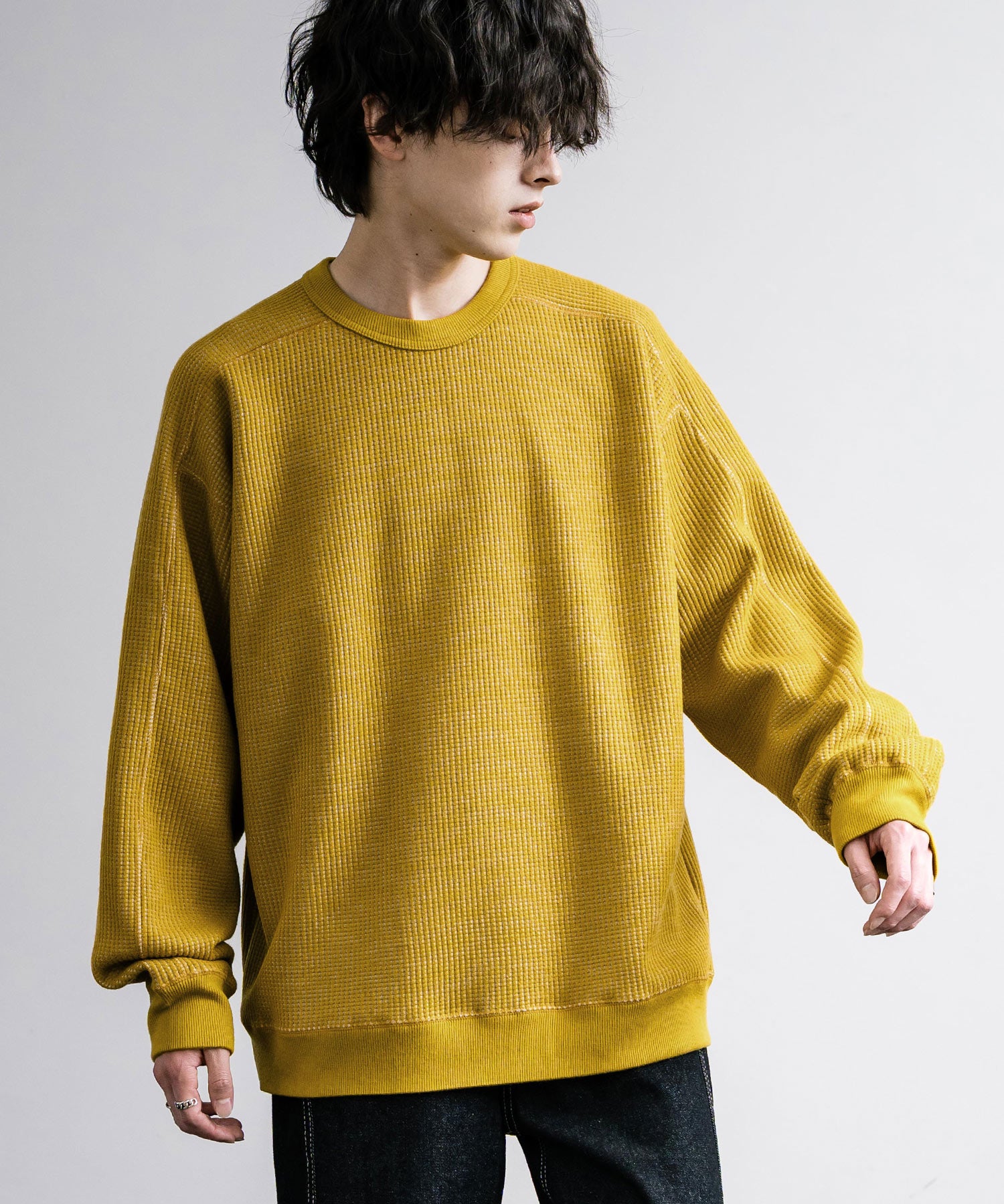 新色追加 Upscape Audience アップスケープオーディエンス 日本製 国産 ウールビックワッフルクルーネックニットソー AUD6570 14125