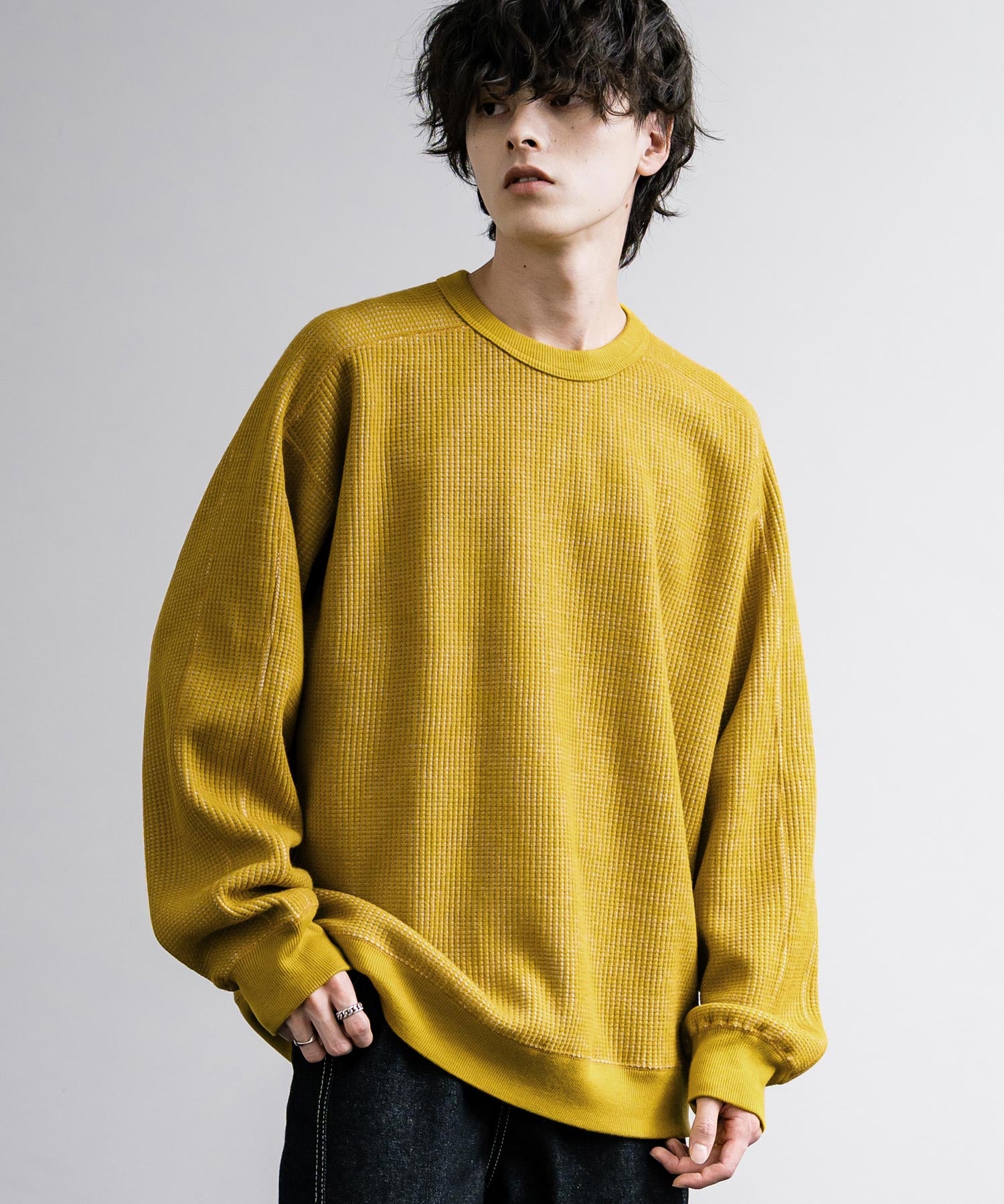 新色追加 Upscape Audience アップスケープオーディエンス 日本製 国産 ウールビックワッフルクルーネックニットソー AUD6570 14125