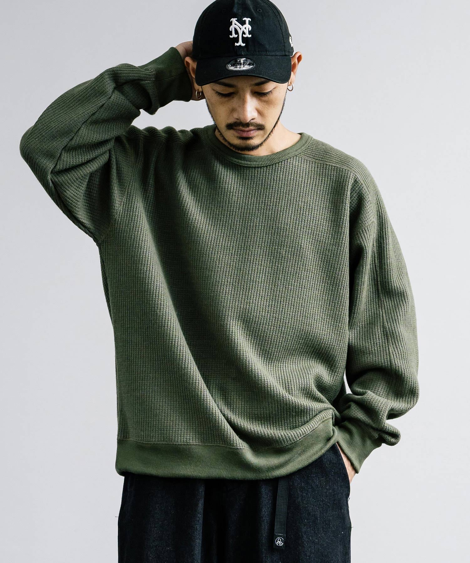 新色追加 Upscape Audience アップスケープオーディエンス 日本製 国産 ウールビックワッフルクルーネックニットソー AUD6570 14125