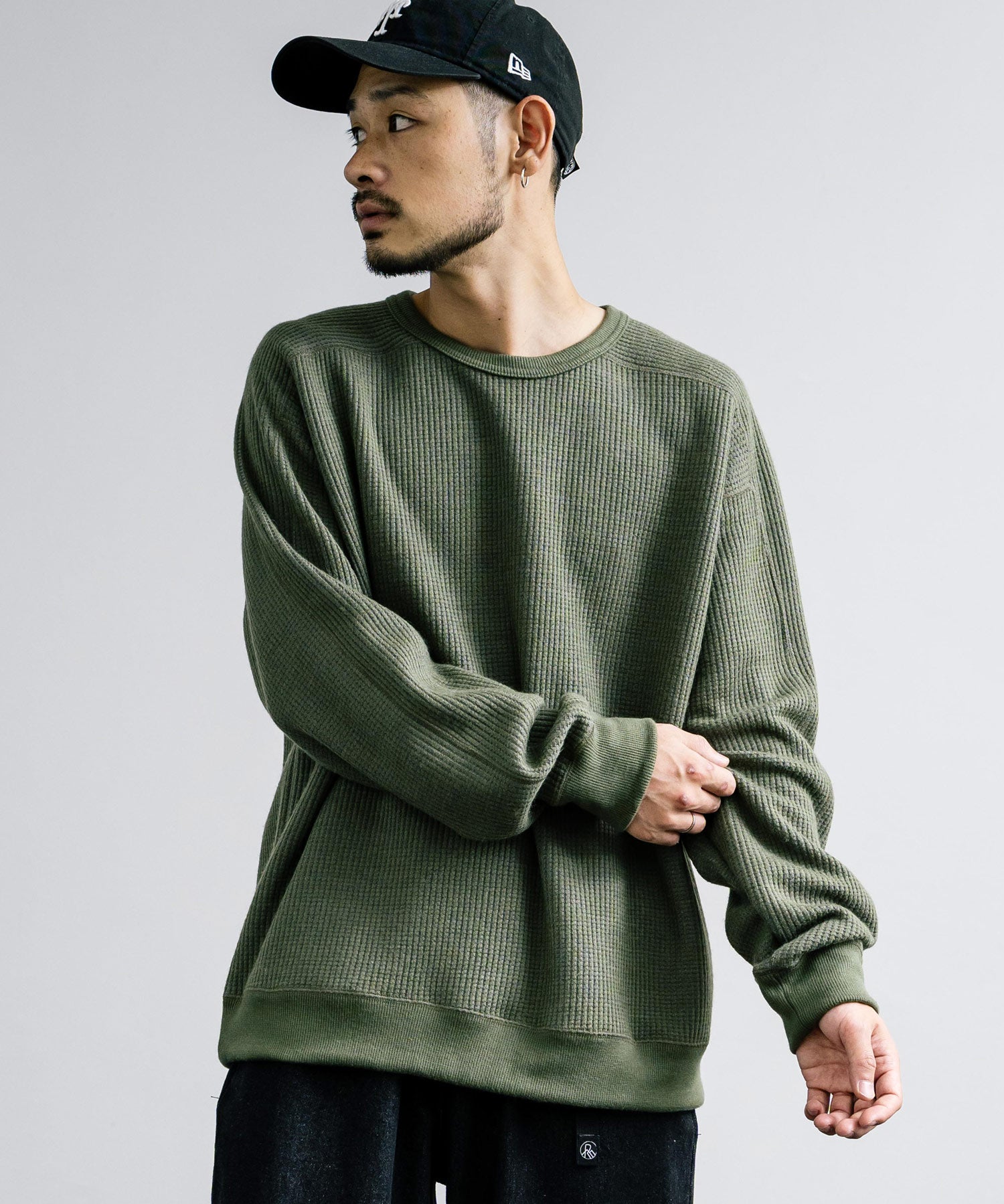 新色追加 Upscape Audience アップスケープオーディエンス 日本製 国産 ウールビックワッフルクルーネックニットソー AUD6570 14125