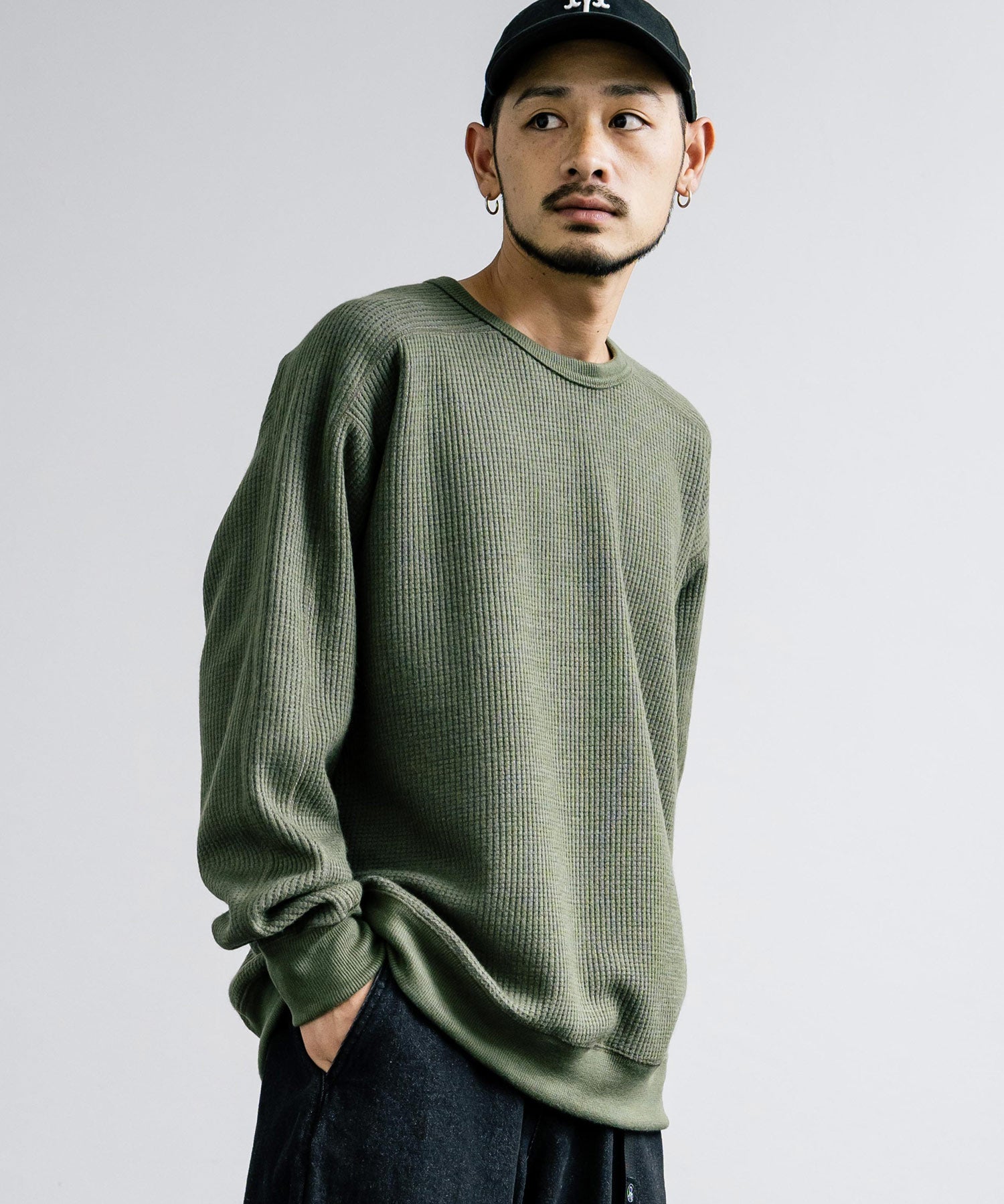 新色追加 Upscape Audience アップスケープオーディエンス 日本製 国産 ウールビックワッフルクルーネックニットソー AUD6570 14125