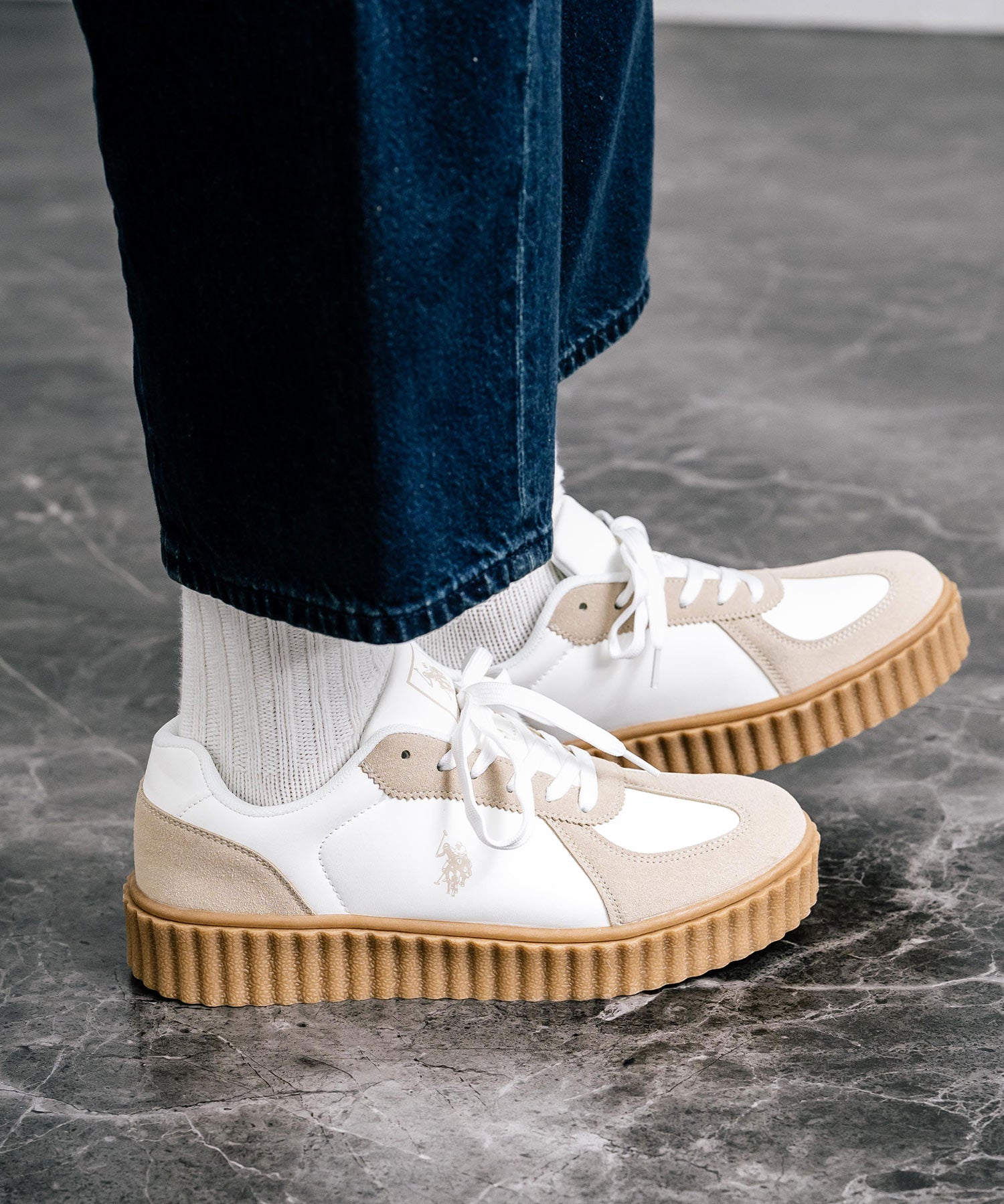 新色追加 U.S. POLO ASSN. ユーエスポロアッスン 厚底ボリュームソールコンビネーションレースアップスニーカー 14137