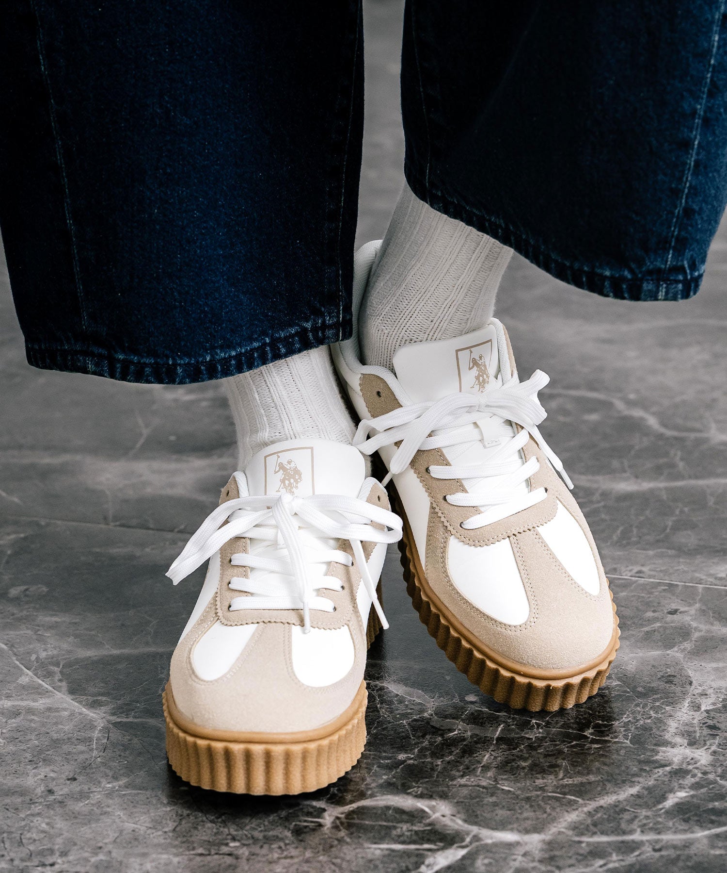 新色追加 U.S. POLO ASSN. ユーエスポロアッスン 厚底ボリュームソールコンビネーションレースアップスニーカー 14137