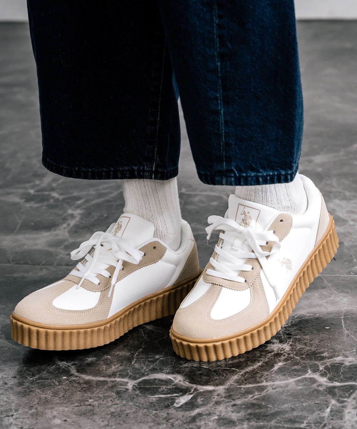 新色追加 U.S. POLO ASSN. ユーエスポロアッスン 厚底ボリュームソールコンビネーションレースアップスニーカー 14137