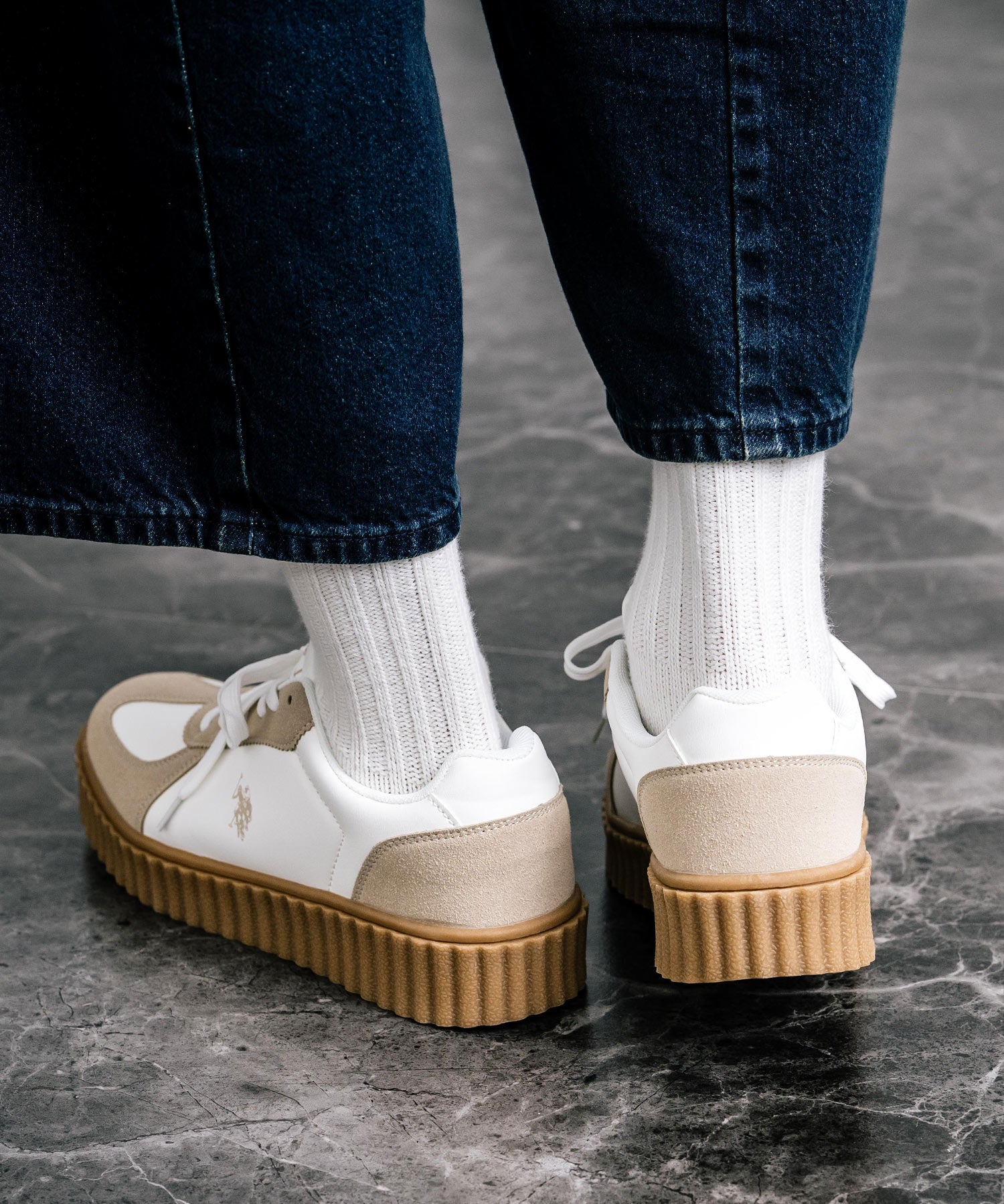 新色追加 U.S. POLO ASSN. ユーエスポロアッスン 厚底ボリュームソールコンビネーションレースアップスニーカー 14137