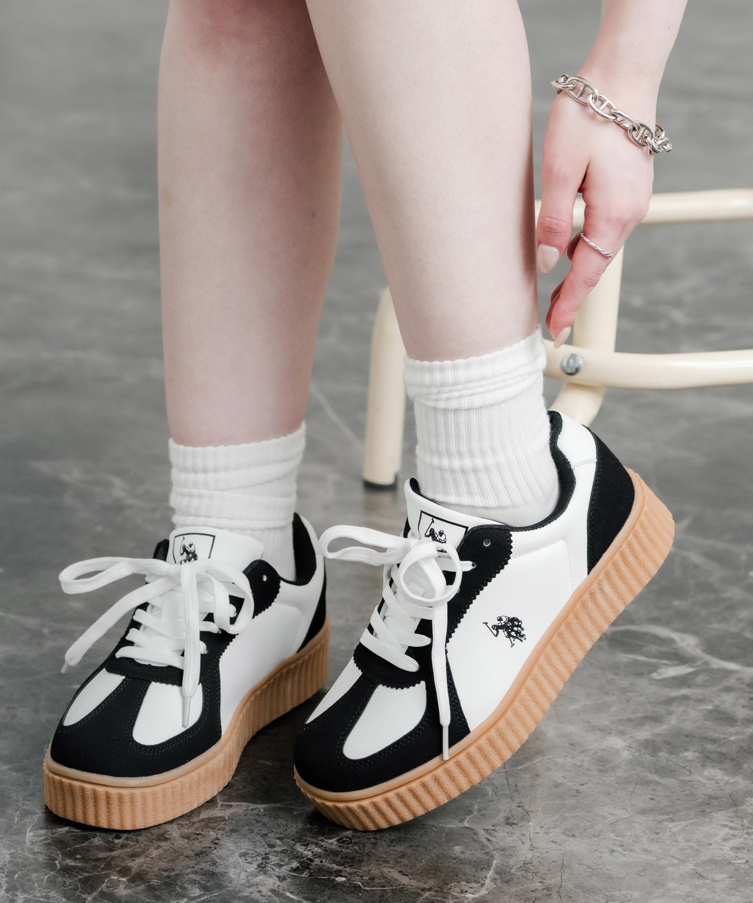 新色追加 U.S. POLO ASSN. ユーエスポロアッスン 厚底ボリュームソールコンビネーションレースアップスニーカー 14137