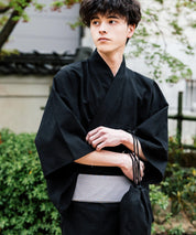 しじら織り帯付き浴衣 扇子 下駄 巾着 5点セット　無地/ストライプ 14155