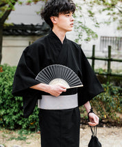しじら織り帯付き浴衣 扇子 下駄 巾着 5点セット　無地/ストライプ 14155