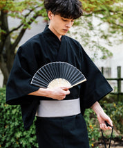しじら織り帯付き浴衣 扇子 下駄 巾着 5点セット　無地/ストライプ 14155