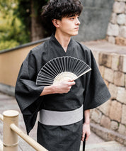 しじら織り帯付き浴衣 扇子 下駄 巾着 5点セット　無地/ストライプ 14155