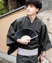 しじら織り帯付き浴衣 扇子 下駄 巾着 5点セット　無地/ストライプ 14155