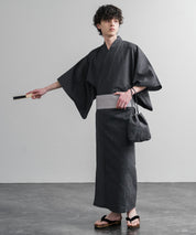 しじら織り帯付き浴衣 扇子 下駄 巾着 5点セット　無地/ストライプ 14155