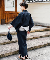 しじら織り帯付き浴衣 扇子 下駄 巾着 5点セット　無地/ストライプ 14155