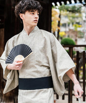 しじら織り帯付き浴衣 扇子 下駄 巾着 5点セット　無地/ストライプ 14155