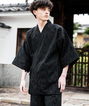 しじら織り甚平 上下セット 無地/ストライプ 14156