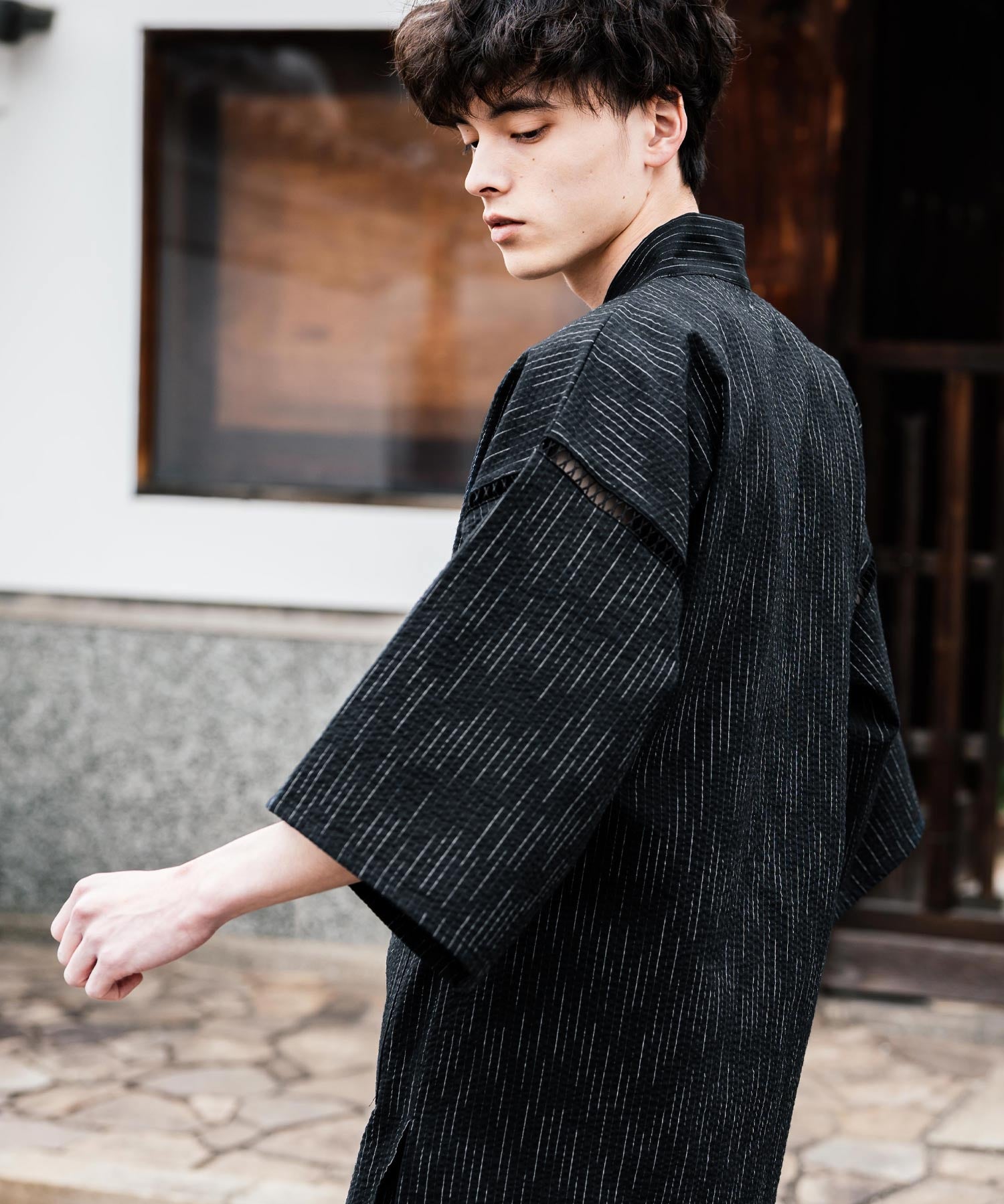 しじら織り甚平 上下セット 無地/ストライプ 14156