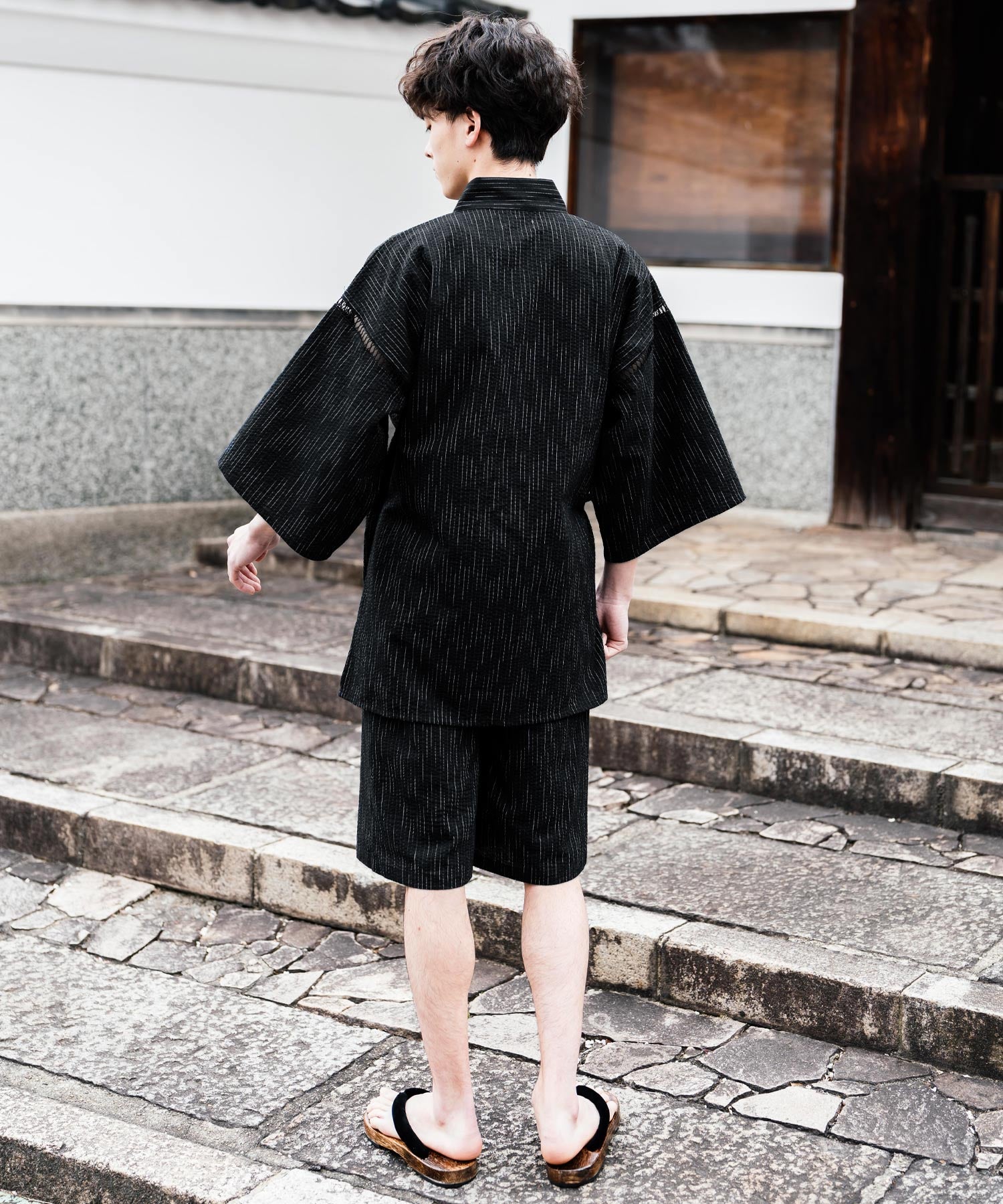 しじら織り甚平 上下セット 無地/ストライプ 14156