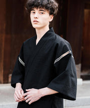 しじら織り甚平 上下セット 無地/ストライプ 14156