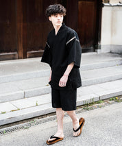 しじら織り甚平 上下セット 無地/ストライプ 14156