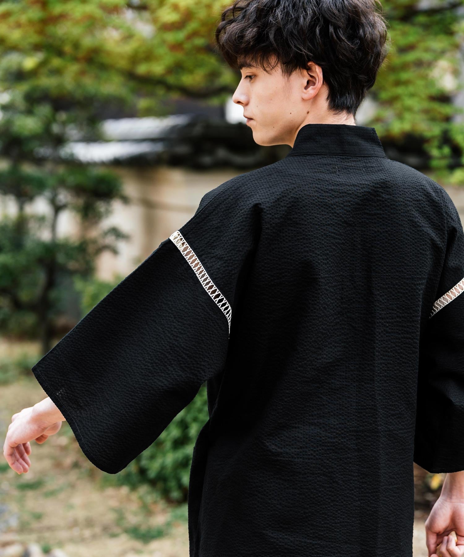 しじら織り甚平 上下セット 無地/ストライプ 14156