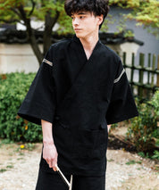 しじら織り甚平 上下セット 無地/ストライプ 14156