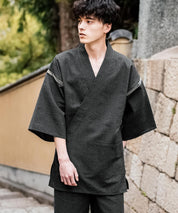 しじら織り甚平 上下セット 無地/ストライプ 14156