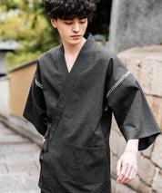 しじら織り甚平 上下セット 無地/ストライプ 14156