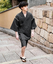 しじら織り甚平 上下セット 無地/ストライプ 14156