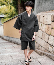 しじら織り甚平 上下セット 無地/ストライプ 14156